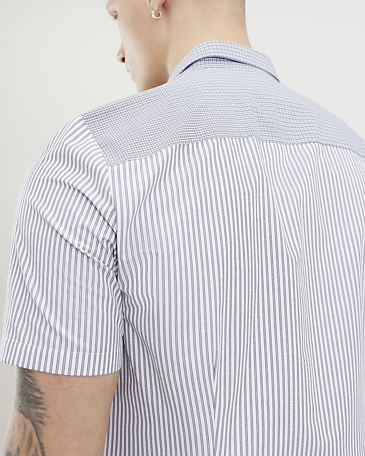 Grey Slim Fit Spliced Stripe Shirt