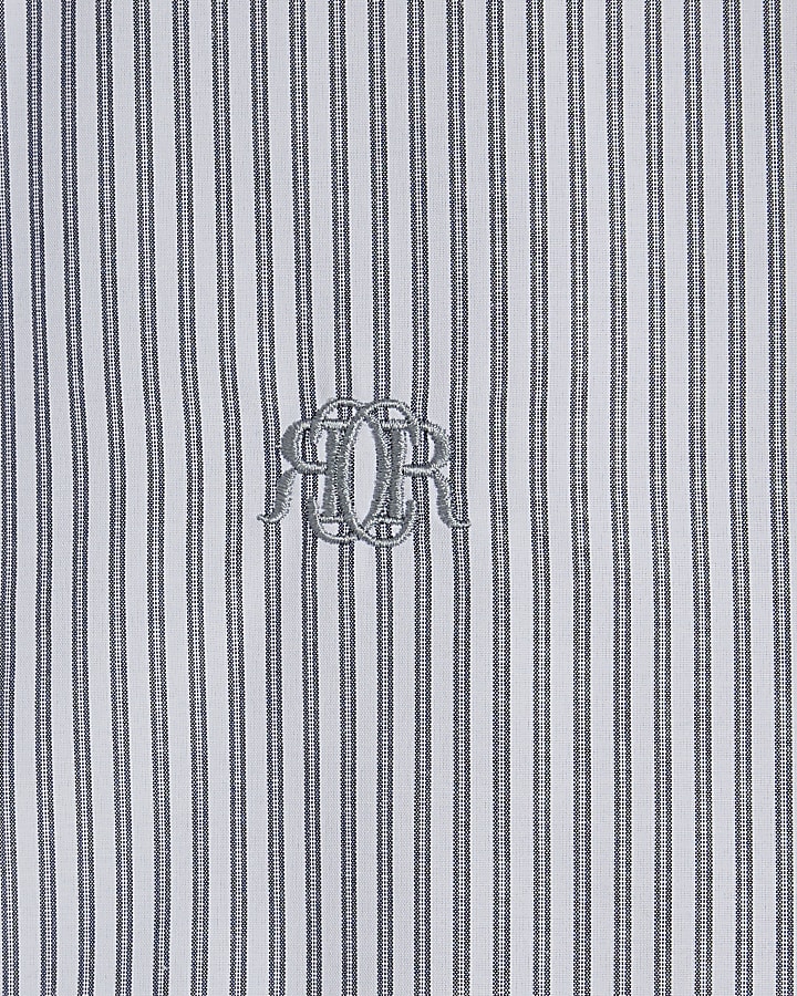 Grey Slim Fit Spliced Stripe Shirt