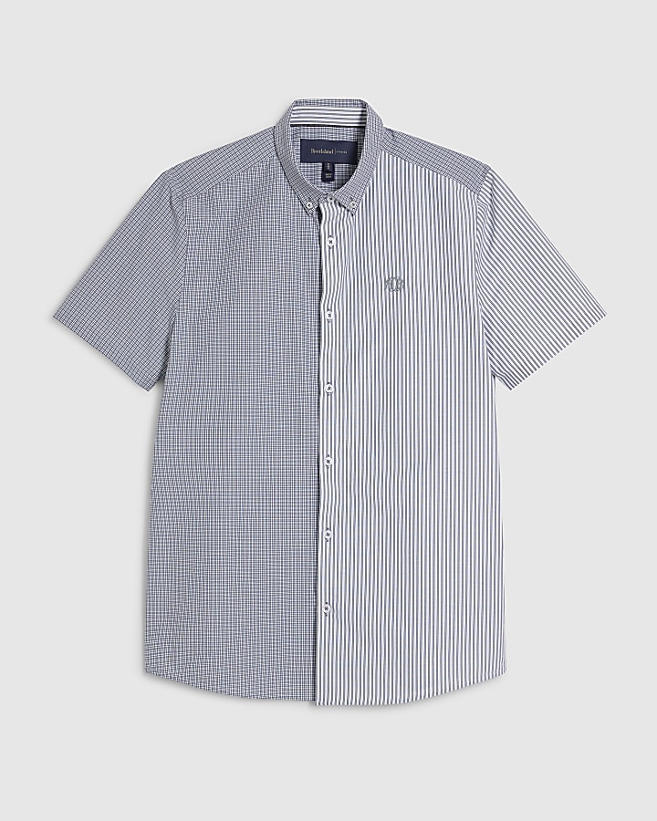 Grey Slim Fit Spliced Stripe Shirt
