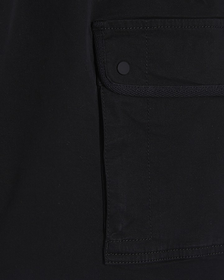 Black Regular Fit Longer Length Cargo Shorts