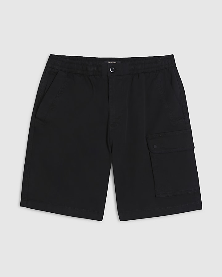 Black Regular Fit Longer Length Cargo Shorts