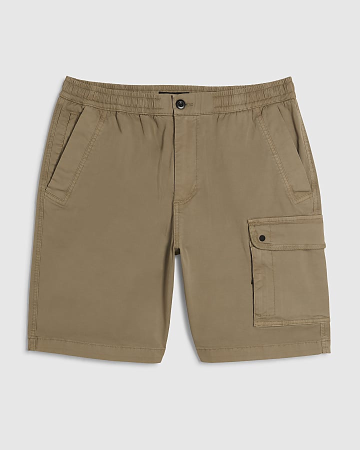Beige Regular Fit Longer Length Cargo Shorts