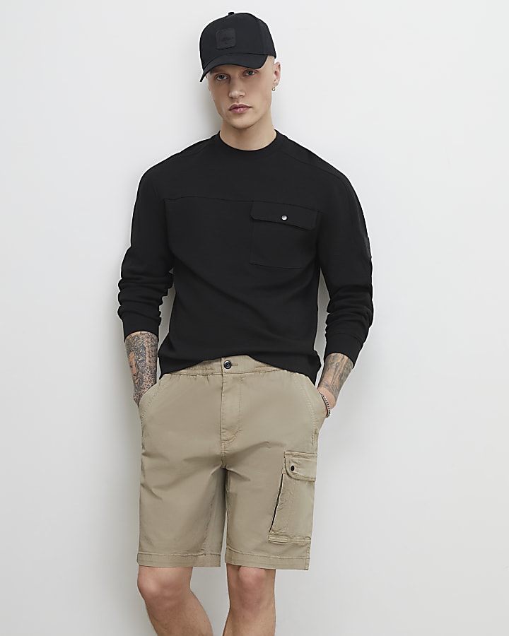 Beige Regular Fit Longer Length Cargo Shorts