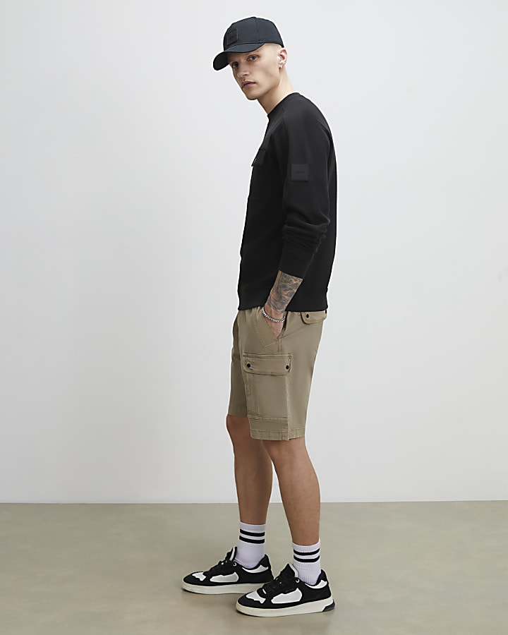 Beige Regular Fit Longer Length Cargo Shorts