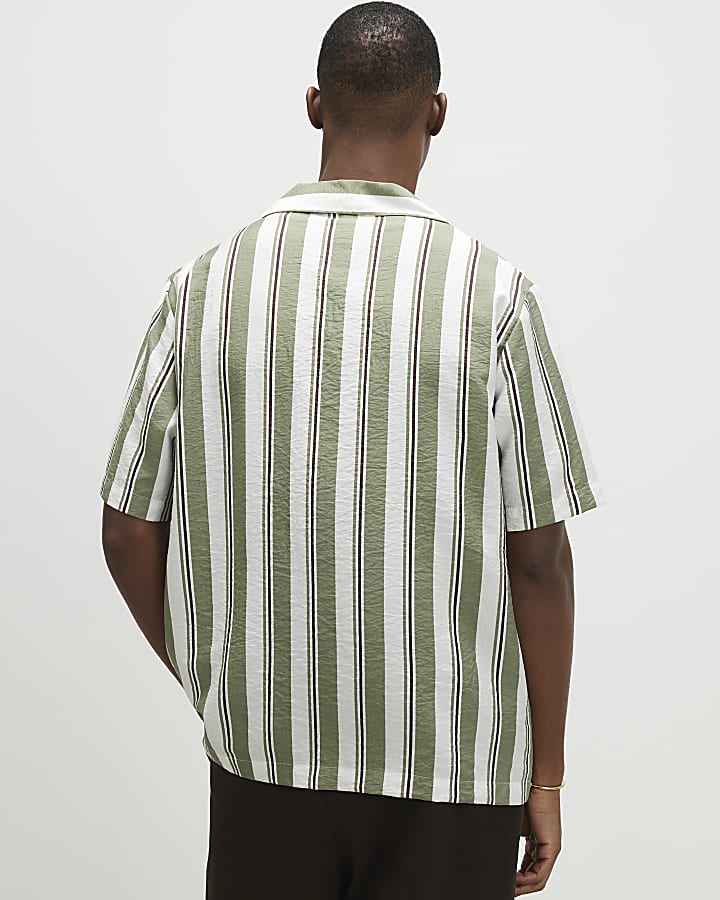 Green Regular Fit Striped Shirt