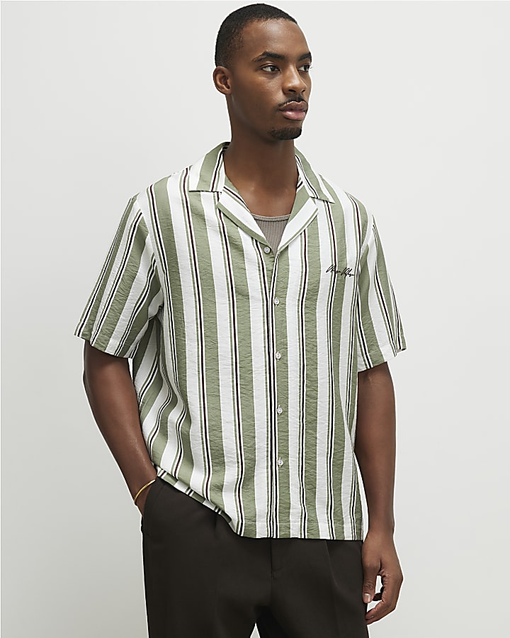 Green Regular Fit Striped Shirt
