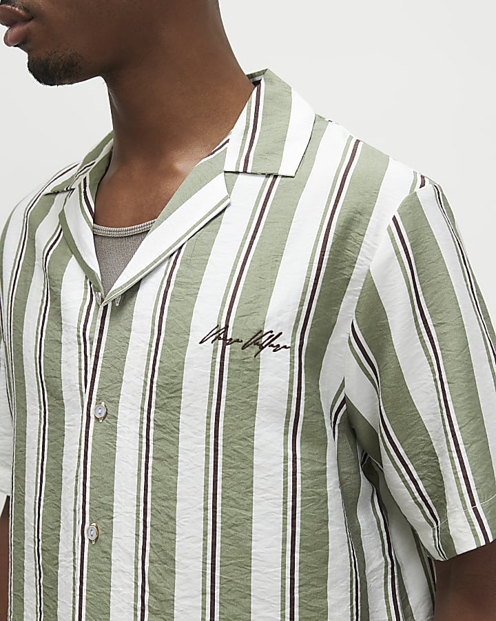 Green Regular Fit Striped Shirt