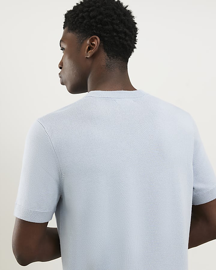 Blue Slim Fit Knitted T-Shirt