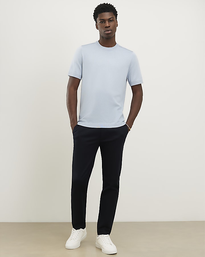 Blue Slim Fit Knitted T-Shirt