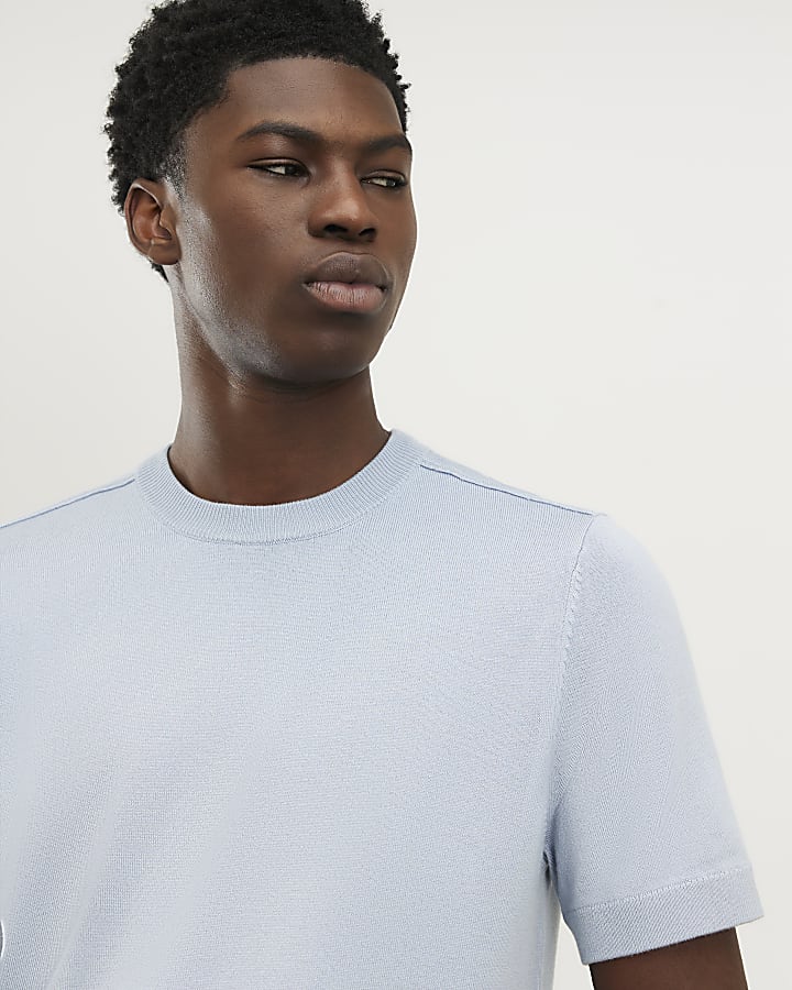 Blue Slim Fit Knitted T-Shirt