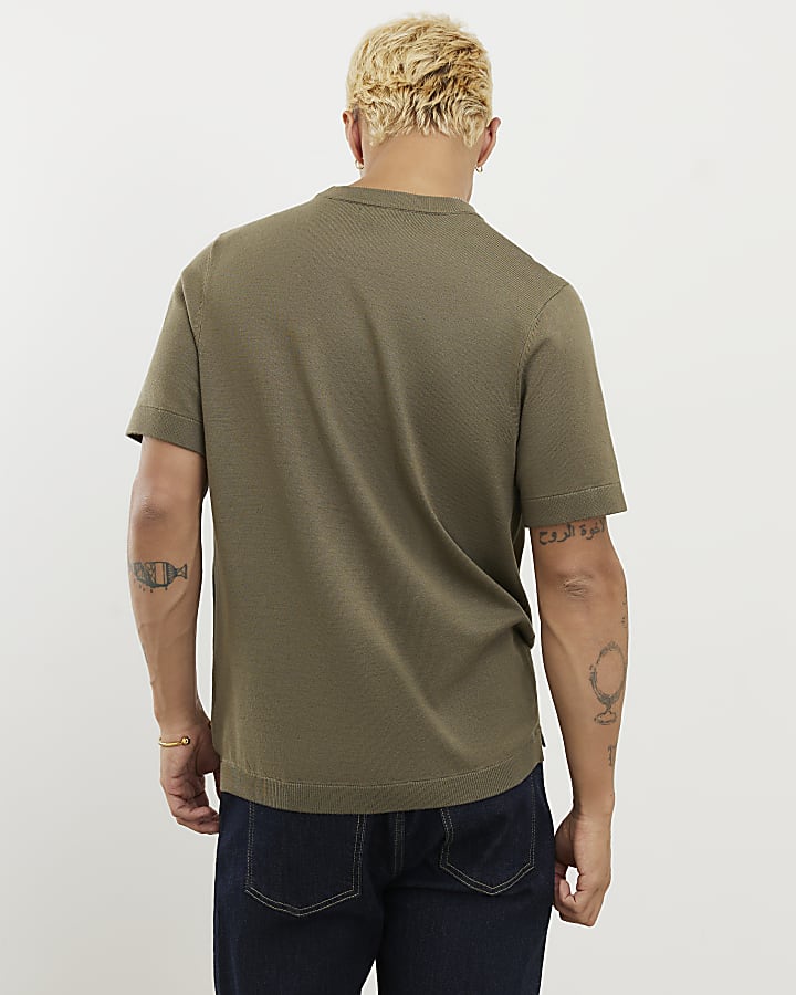Khaki Slim Fit Knitted T-Shirt