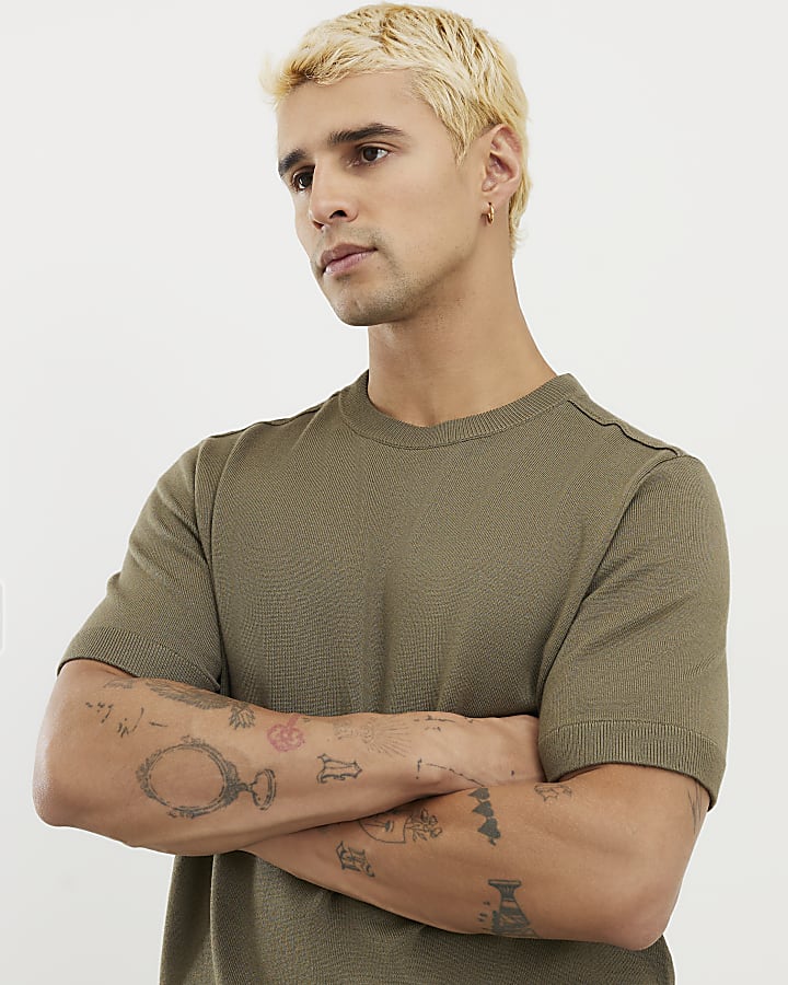 Khaki Slim Fit Knitted T-Shirt