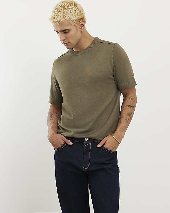 Khaki Slim Fit Knitted T-Shirt