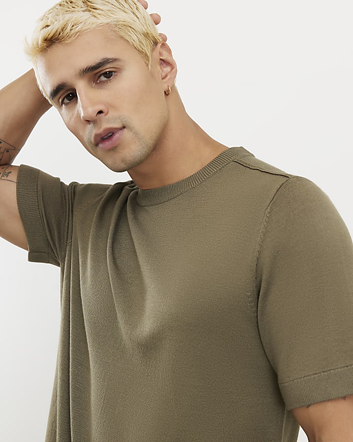 Khaki Slim Fit Knitted T-Shirt