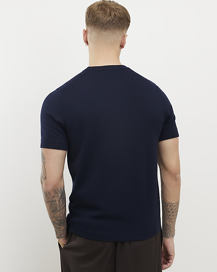 Navy Slim Fit Knitted T-Shirt
