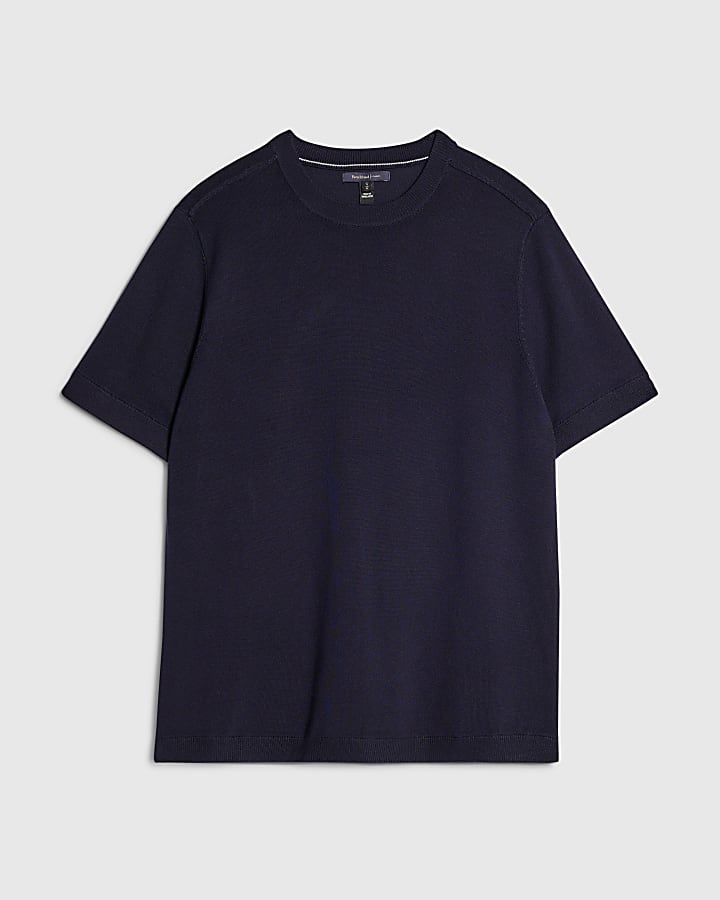 Navy Slim Fit Knitted T-Shirt