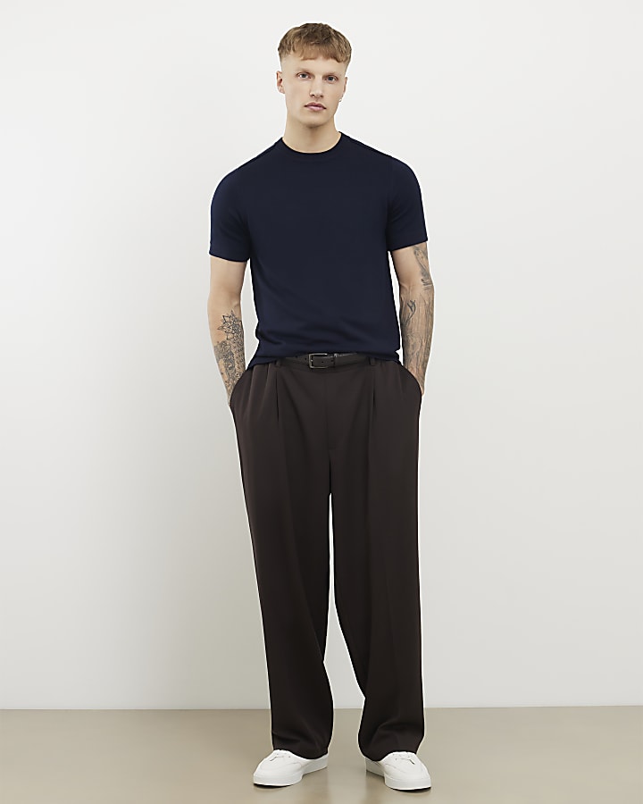 Navy Slim Fit Knitted T-Shirt