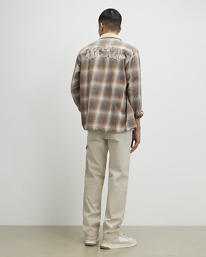 Cream Regular Fit Cargo Trousers