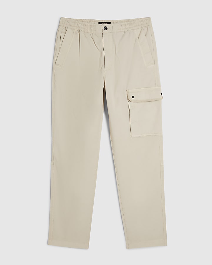 Cream Regular Fit Cargo Trousers