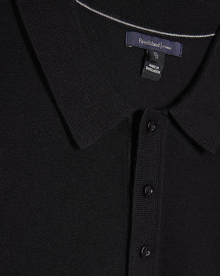 Black Slim Fit Knitted Polo Shirt