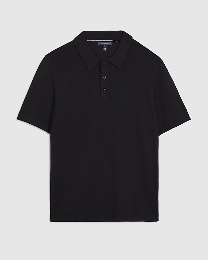 Black Slim Fit Knitted Polo Shirt