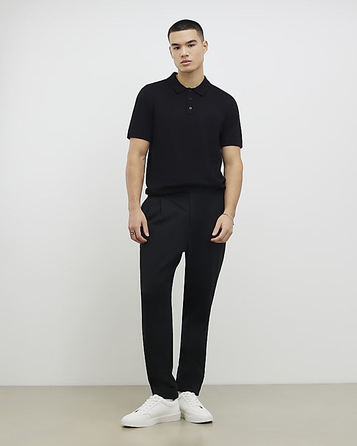 Black Slim Fit Knitted Polo Shirt