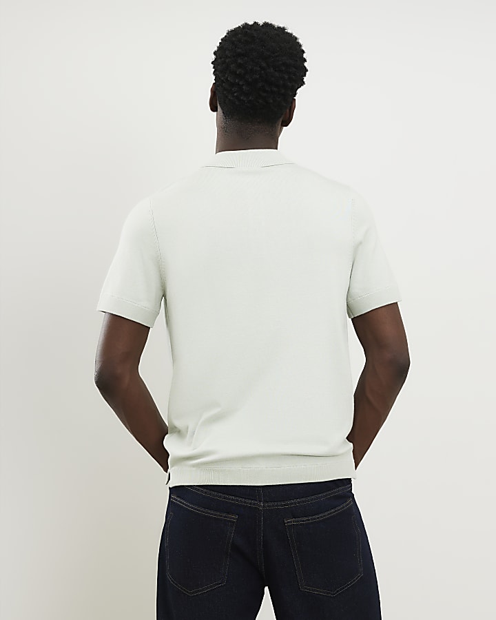 Green Slim Fit Knitted Polo Shirt