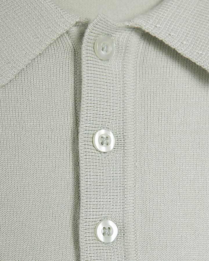 Green Slim Fit Knitted Polo Shirt