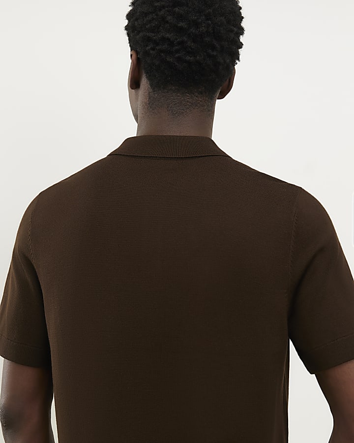 Brown Slim Fit Knit Polo Shirt