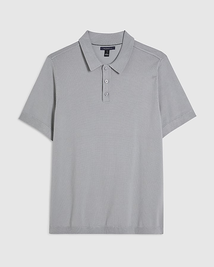 Grey Slim Fit Knit Polo Shirt