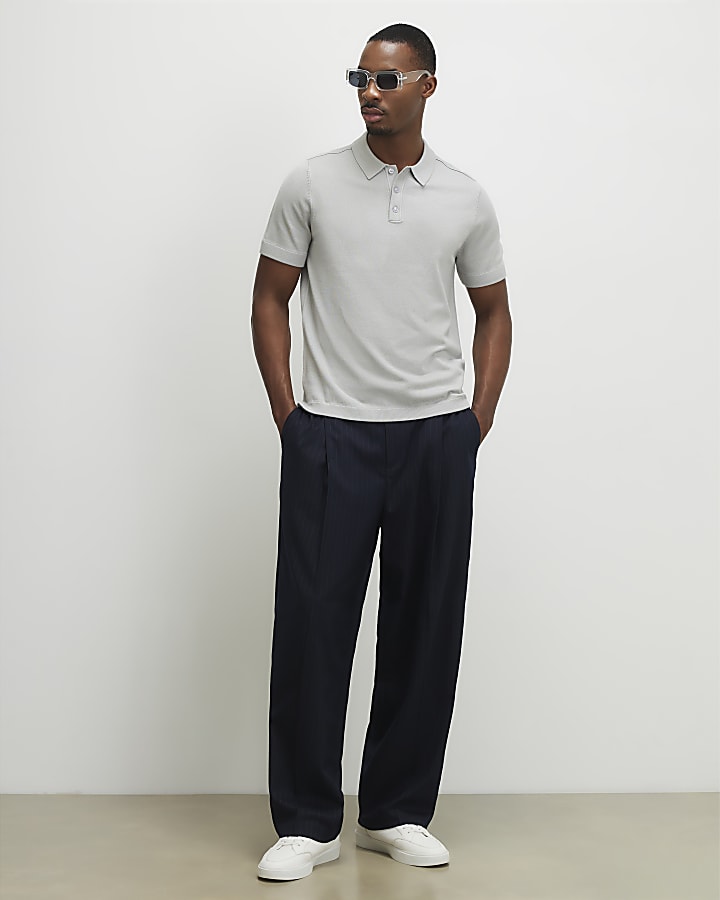 Grey Slim Fit Knit Polo Shirt