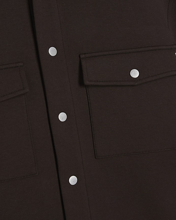 Brown Slim Fit Hooded Premium Overshirt