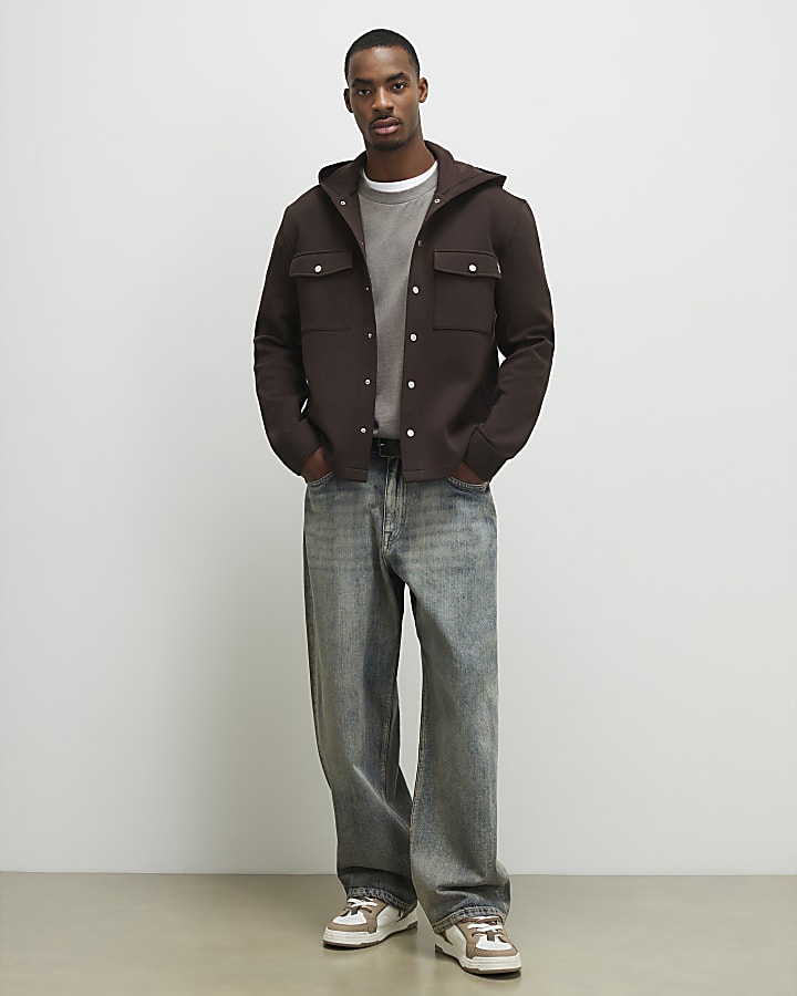 Brown Slim Fit Hooded Premium Overshirt