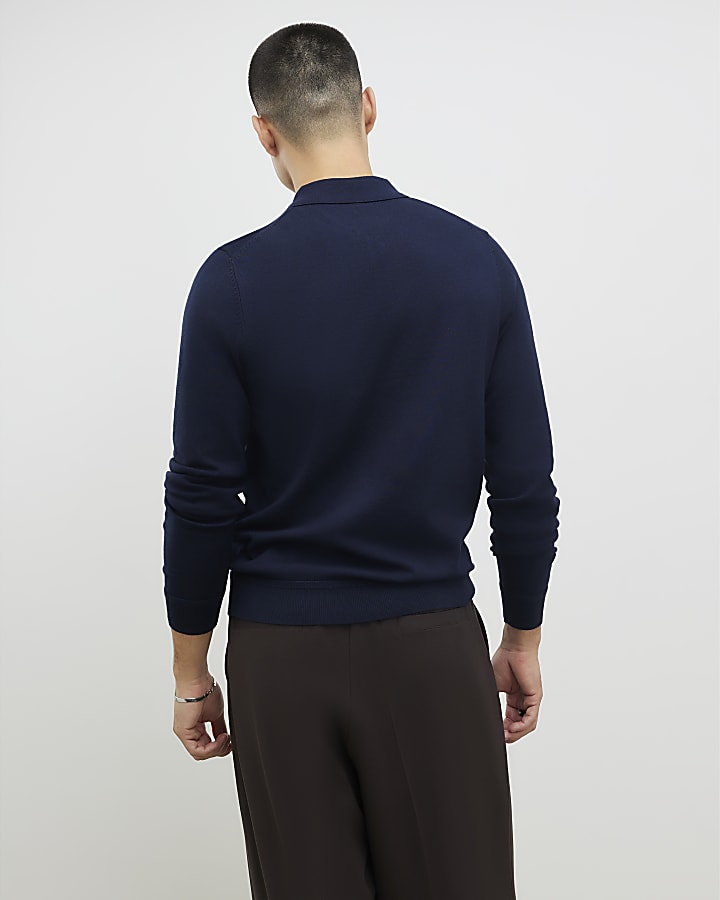 Navy Slim Fit Zip Polo Shirt