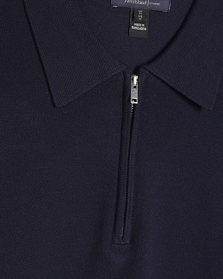 Navy Slim Fit Zip Polo Shirt