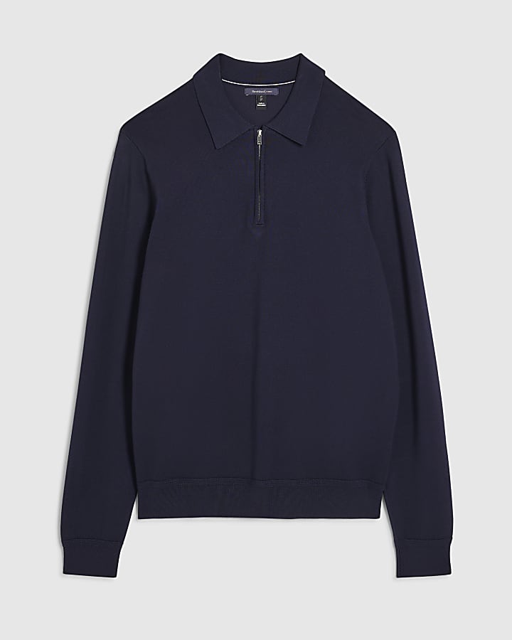 Navy Slim Fit Zip Polo Shirt