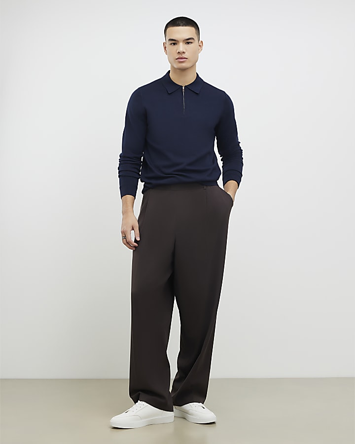 Navy Slim Fit Zip Polo Shirt