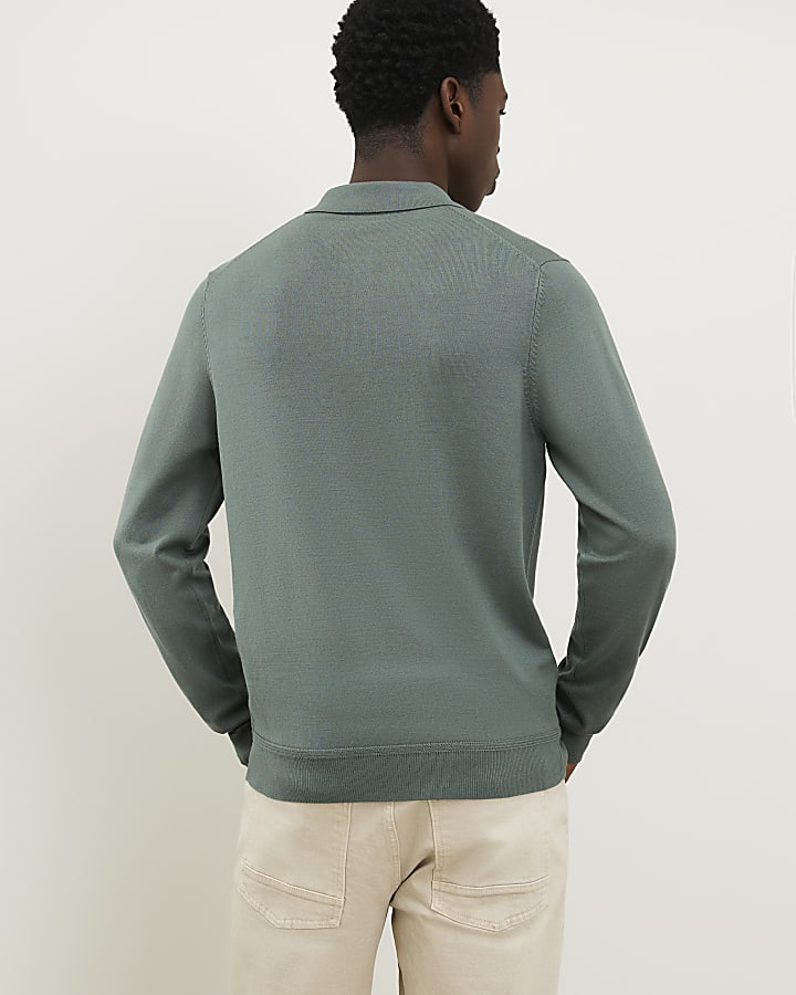 Green Slim Fit Zip Polo Jumper