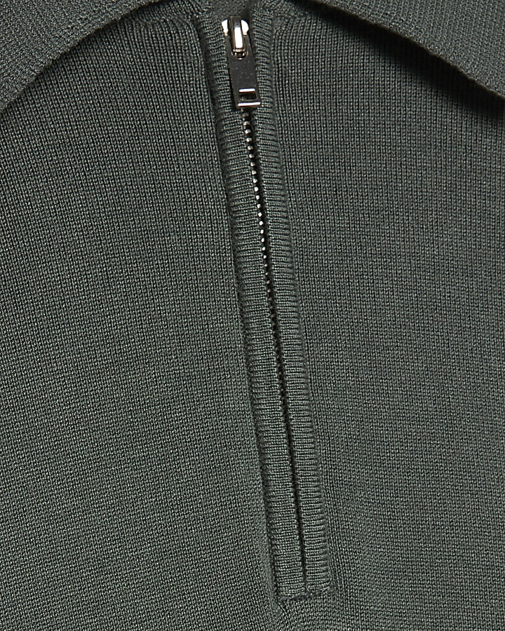 Green Slim Fit Zip Polo Jumper