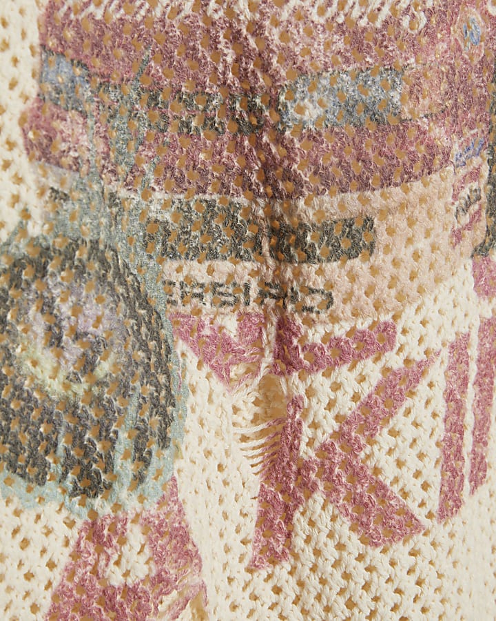 Beige Year Zero Car Print Knitted Jumper