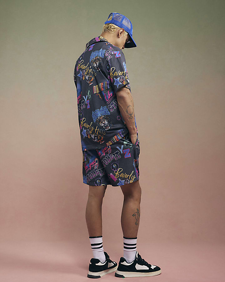 Black Year Zero Graphic Mesh Shorts