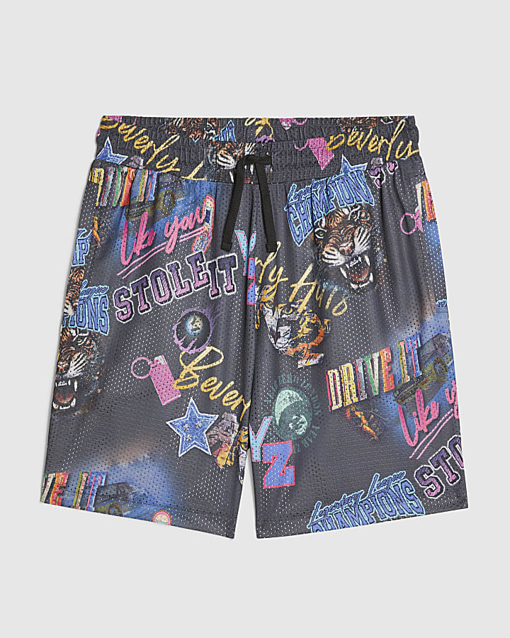 Black Year Zero Graphic Mesh Shorts