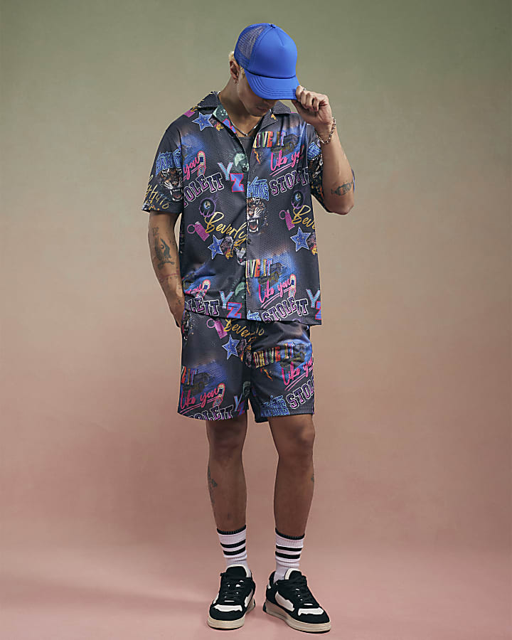 Black Year Zero Graphic Mesh Shorts