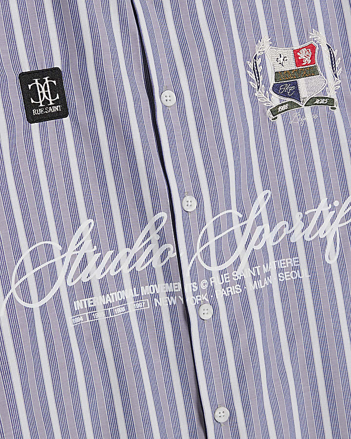 Blue Short Sleeve Striped Badged Shirt