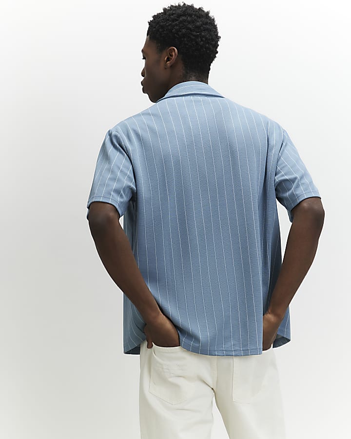 Blue Muscle Fit Stripe Shirt