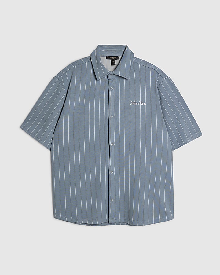 Blue Muscle Fit Stripe Shirt