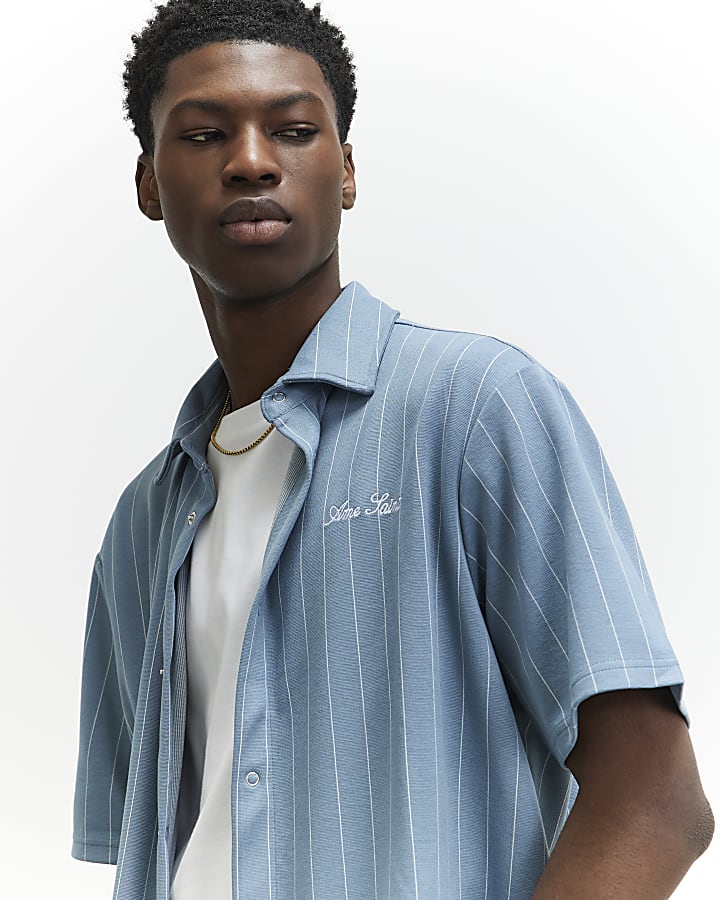 Blue Muscle Fit Stripe Shirt