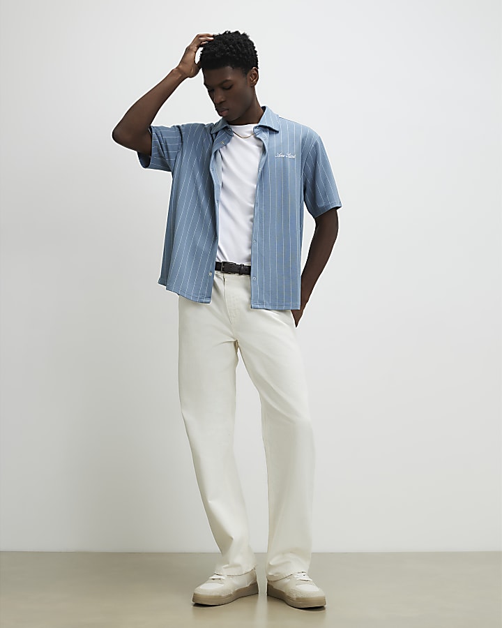 Blue Muscle Fit Stripe Shirt