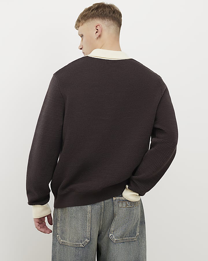 Brown Regular Fit Penrose Ottoman Jumper