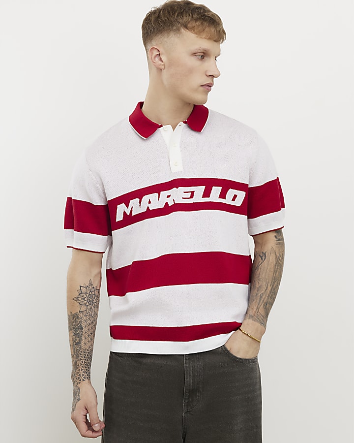 Red Slim Fit Marello Stripe Polo Shirt